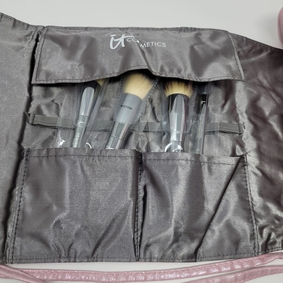 IT Cosmetics Special Edition Heavenly Luxe Brush Set Makeup Bag Travel Roll Pink - Picture 4 of 16